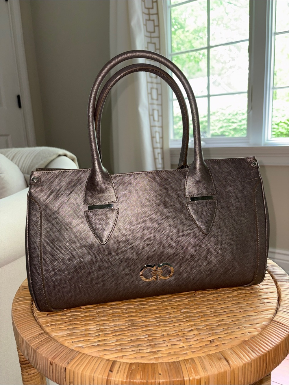 Salvatore Ferragamo Dark Gray Leather Top-Handle Bag NWOT